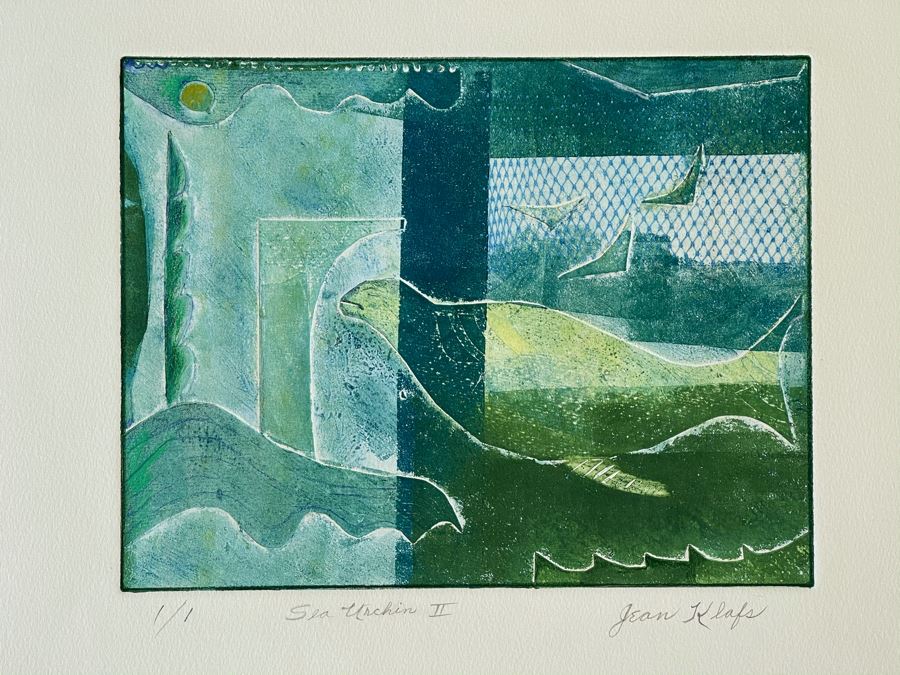 Original Jean Klafs Abstract Expressionist Monotype On Paper Titled 'Sea Urchin II' 20 X 15