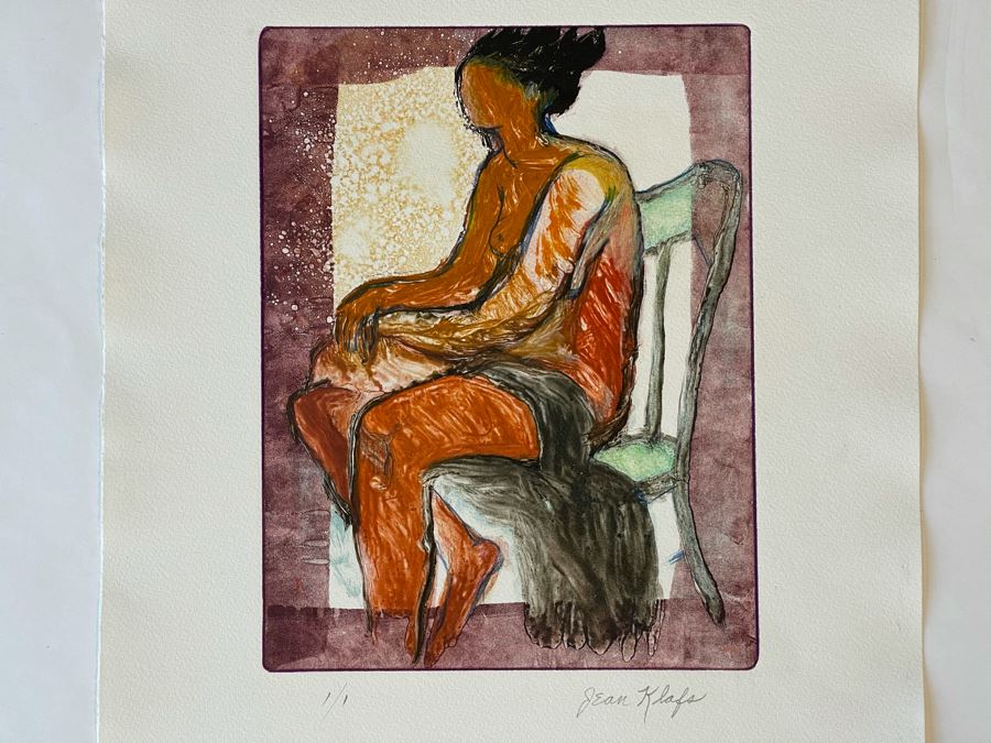 Original Jean Klafs Abstract Expressionist Nude Monotype On Paper 14 X 22