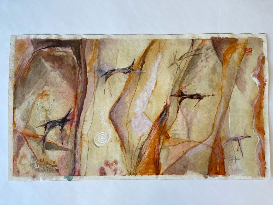 Original Jean Klafs Abstract Expressionist Watercolor Painting On Paper 25 X 14 [Photo 2]