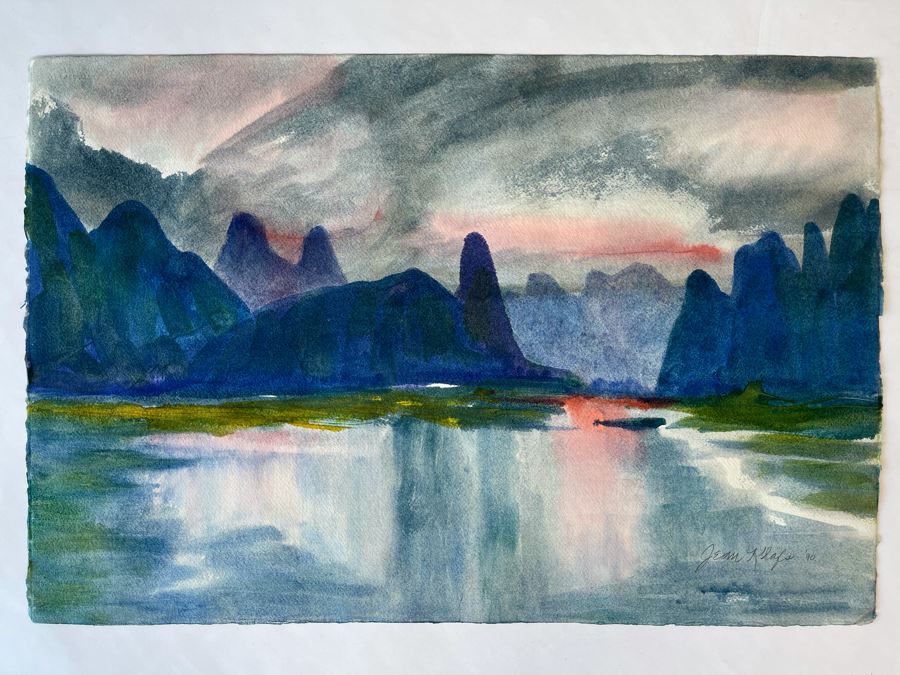 Original Jean Klafs Abstract Expressionist Landscape Watercolor Painting On Paper 22 X 15 [Photo 2]