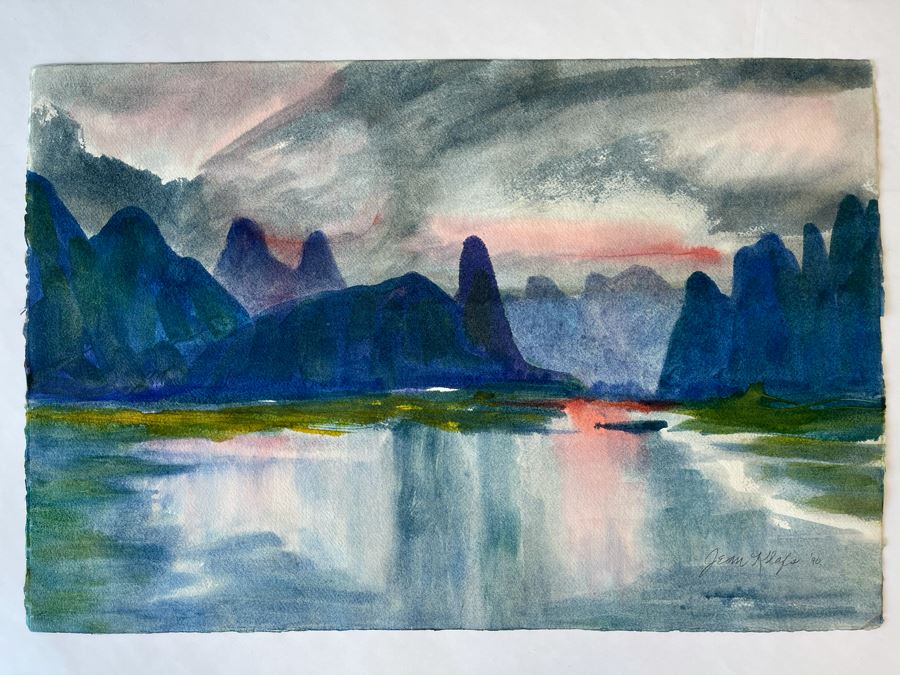 Original Jean Klafs Abstract Expressionist Landscape Watercolor Painting On Paper 22 X 15 [Photo 1]