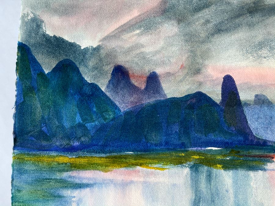 Original Jean Klafs Abstract Expressionist Landscape Watercolor Painting On Paper 22 X 15 [Photo 3]