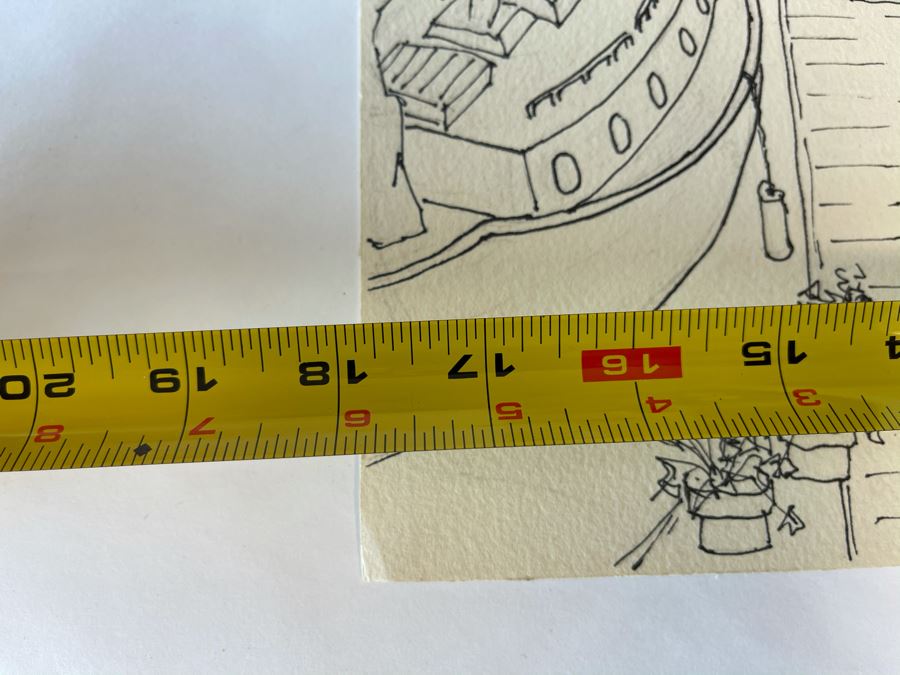 Original Jean Klafs Ink Drawing On Paper Nautical Harbor Ships Hans Dickman Boat Works Newport Beach CA 18 X 12 [Photo 8]