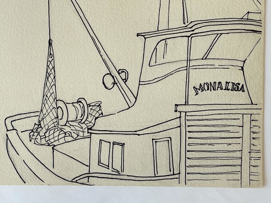 Original Jean Klafs Ink Drawing On Paper Nautical Harbor Ships Hans Dickman Boat Works Newport Beach CA 18 X 12 [Photo 6]