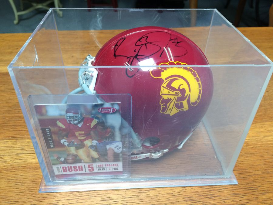 Signed Mini Football Helmet Reggie Bush with Football Card