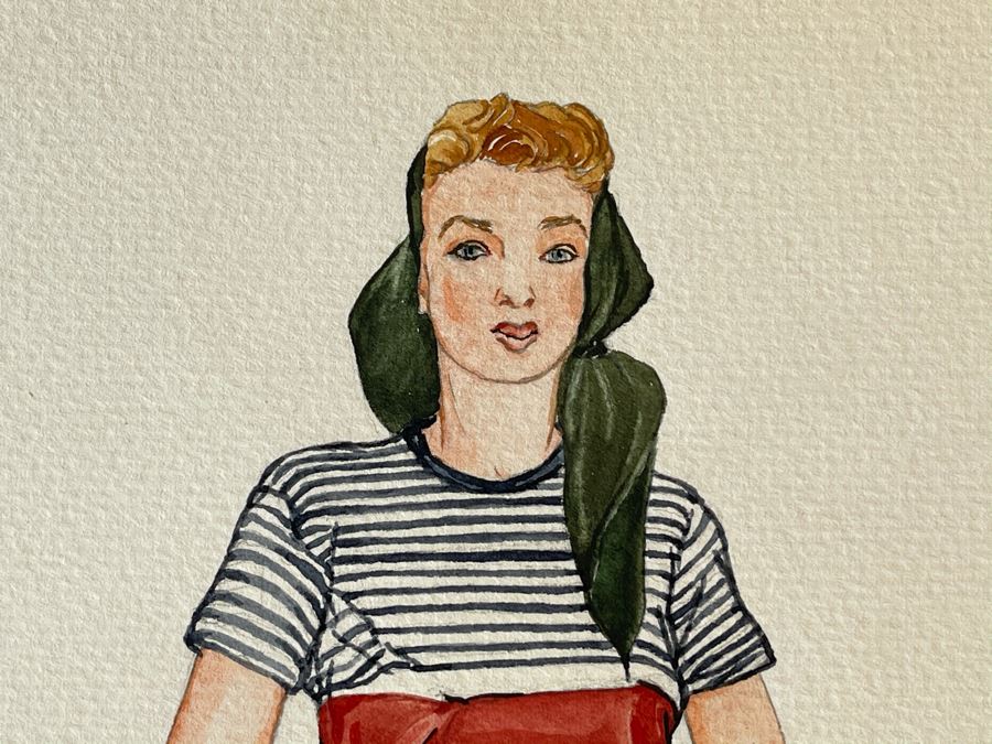 Pair Of Original 1951 Mid-Century Jean Klafs Drawings Portrait Illustration Paintings On Paper 9 X 11.5 [Photo 5]