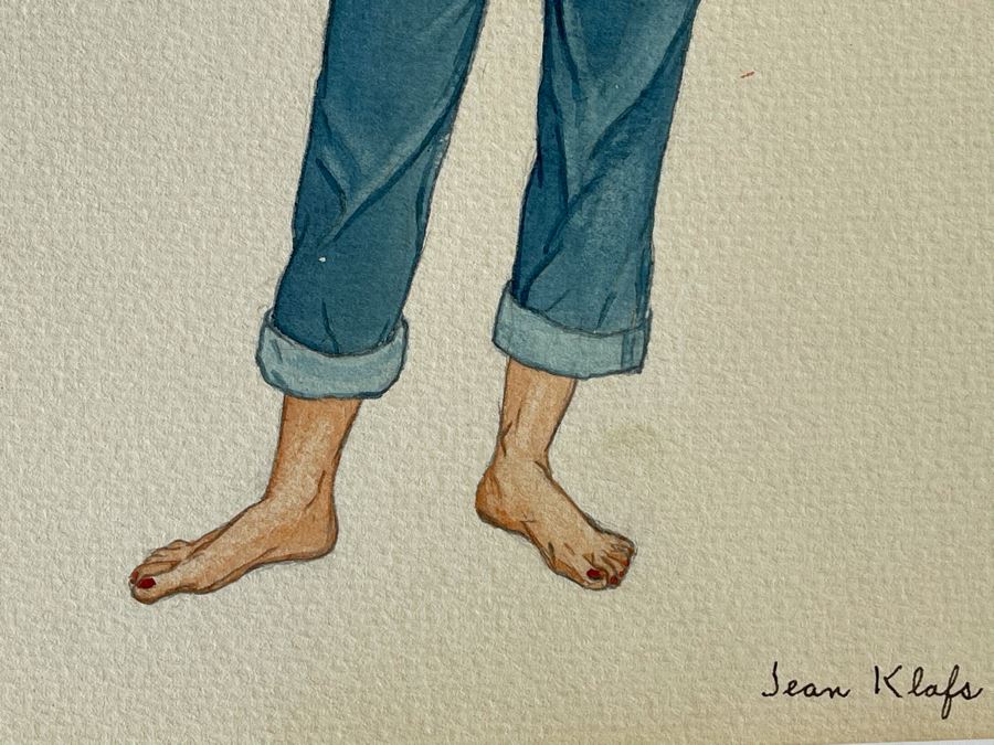 Pair Of Original 1951 Mid-Century Jean Klafs Drawings Portrait Illustration Paintings On Paper 9 X 11.5 [Photo 7]