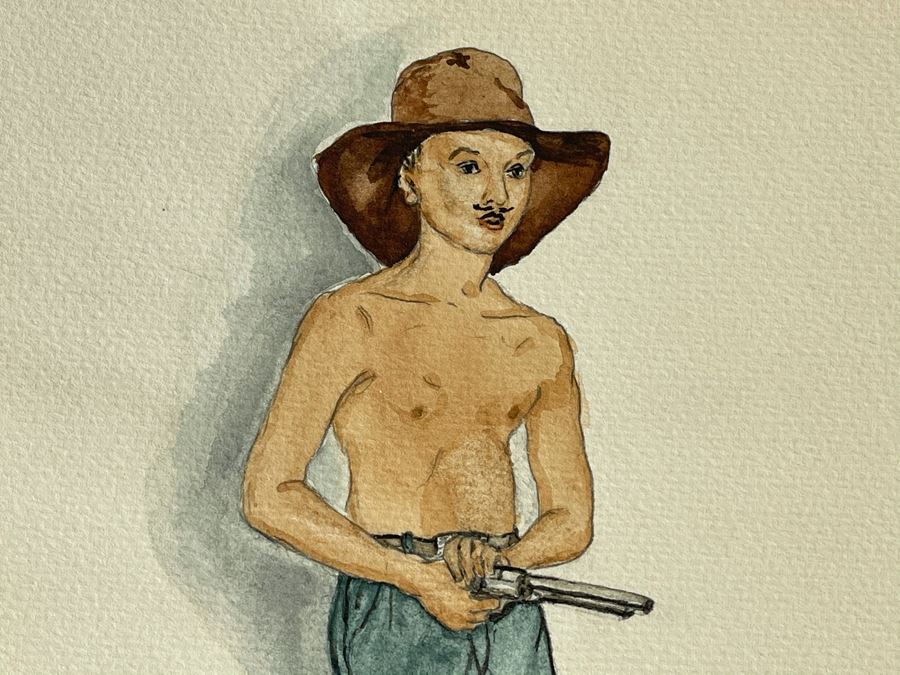 Pair Of Original 1951 Mid-Century Jean Klafs Drawings Portrait Illustration Paintings On Paper 9 X 11.5 [Photo 9]