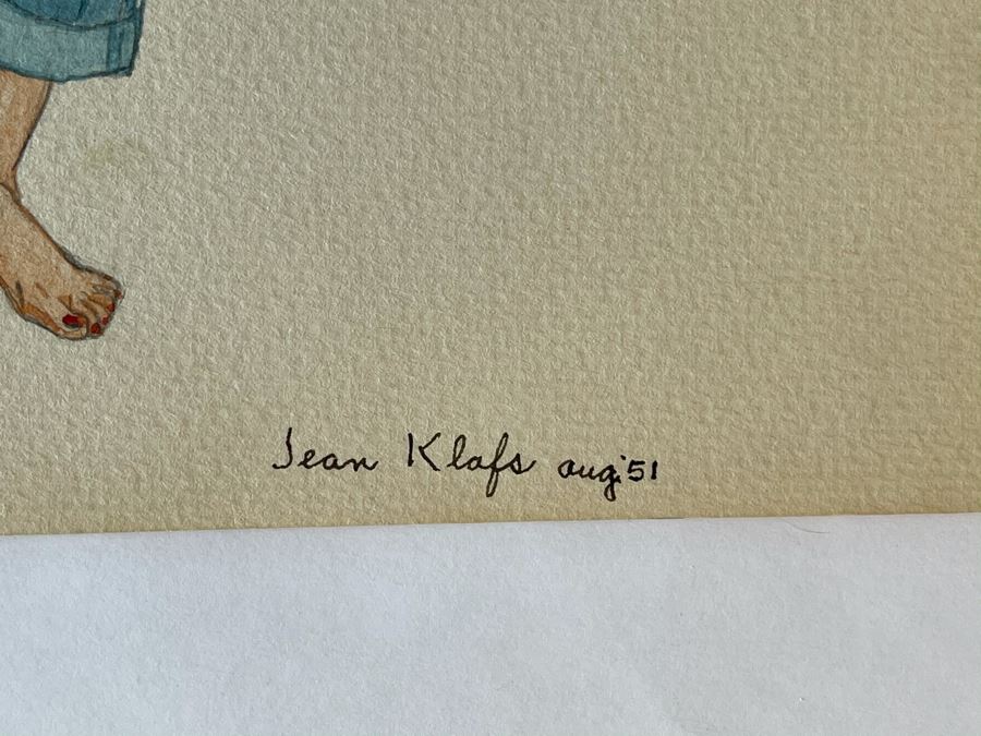 Pair Of Original 1951 Mid-Century Jean Klafs Drawings Portrait Illustration Paintings On Paper 9 X 11.5 [Photo 8]