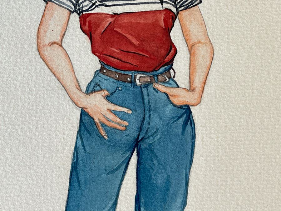 Pair Of Original 1951 Mid-Century Jean Klafs Drawings Portrait Illustration Paintings On Paper 9 X 11.5 [Photo 6]