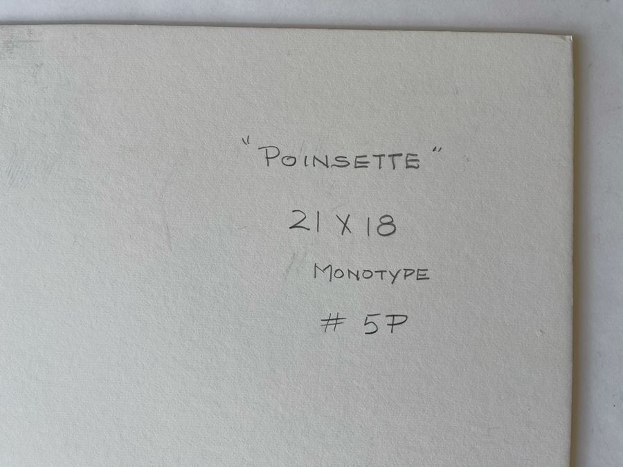 Original Jean Klafs Abstract Expressionist Monotype On Paper Titled 'Poinsettia' 18 X 21 [Photo 9]