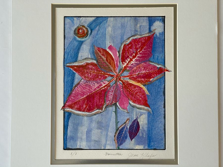 Original Jean Klafs Abstract Expressionist Monotype On Paper Titled 'Poinsettia' 18 X 21 [Photo 3]