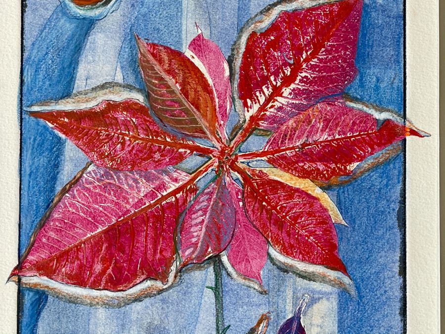 Original Jean Klafs Abstract Expressionist Monotype On Paper Titled 'Poinsettia' 18 X 21 [Photo 4]