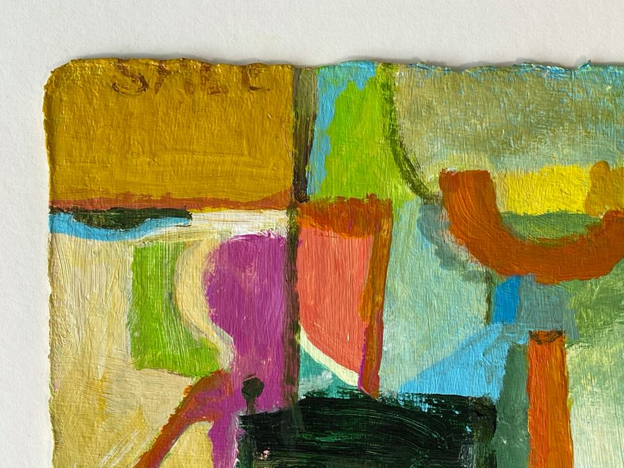 Original Jean Klafs Abstract Expressionist Acrylic Painting On Handmade Paper Titled 'Shopping' 18 X 21 [Photo 5]