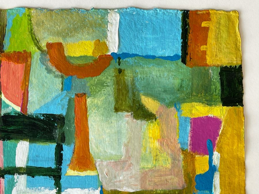 Original Jean Klafs Abstract Expressionist Acrylic Painting On Handmade Paper Titled 'Shopping' 18 X 21 [Photo 9]