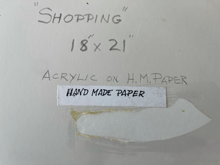 Original Jean Klafs Abstract Expressionist Acrylic Painting On Handmade Paper Titled 'Shopping' 18 X 21 [Photo 11]