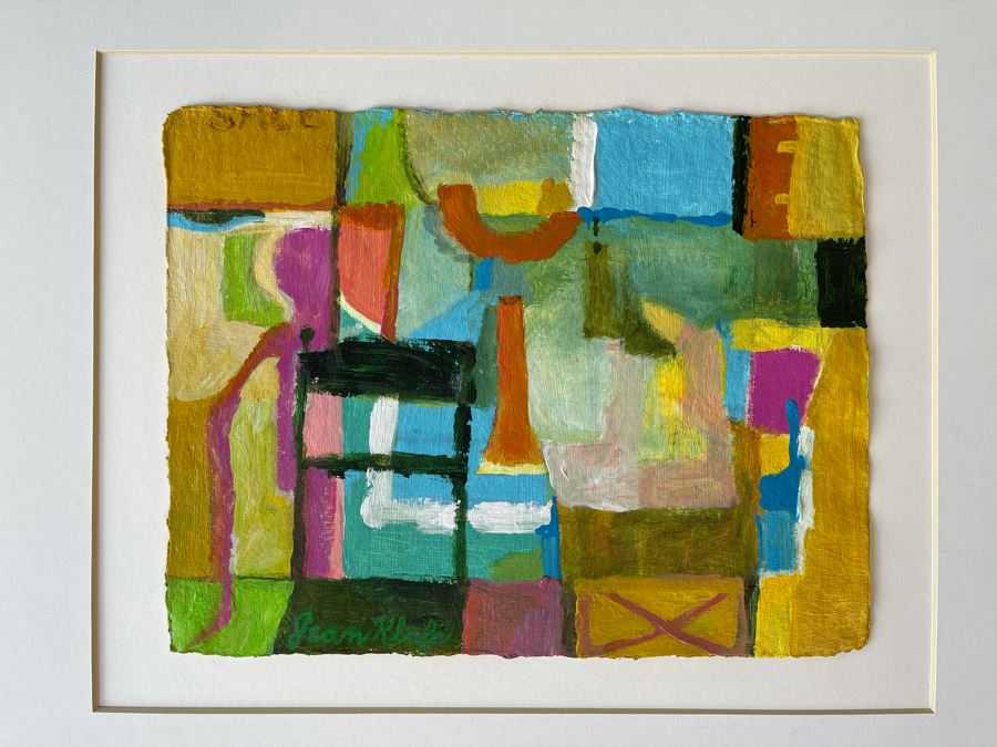 Original Jean Klafs Abstract Expressionist Acrylic Painting On Handmade Paper Titled 'Shopping' 18 X 21 [Photo 2]