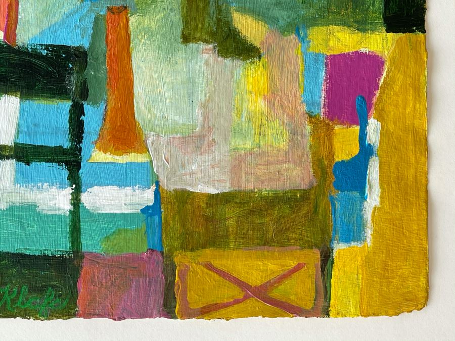 Original Jean Klafs Abstract Expressionist Acrylic Painting On Handmade Paper Titled 'Shopping' 18 X 21 [Photo 8]