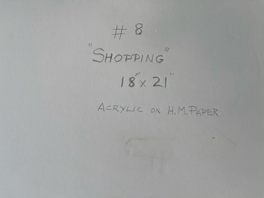 Original Jean Klafs Abstract Expressionist Acrylic Painting On Handmade Paper Titled 'Shopping' 18 X 21 [Photo 10]