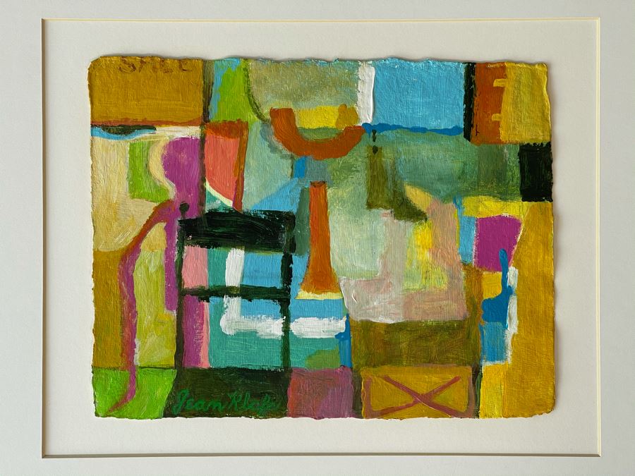 Original Jean Klafs Abstract Expressionist Acrylic Painting On Handmade Paper Titled 'Shopping' 18 X 21 [Photo 3]