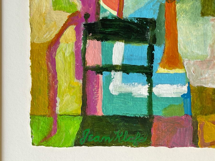 Original Jean Klafs Abstract Expressionist Acrylic Painting On Handmade Paper Titled 'Shopping' 18 X 21 [Photo 6]