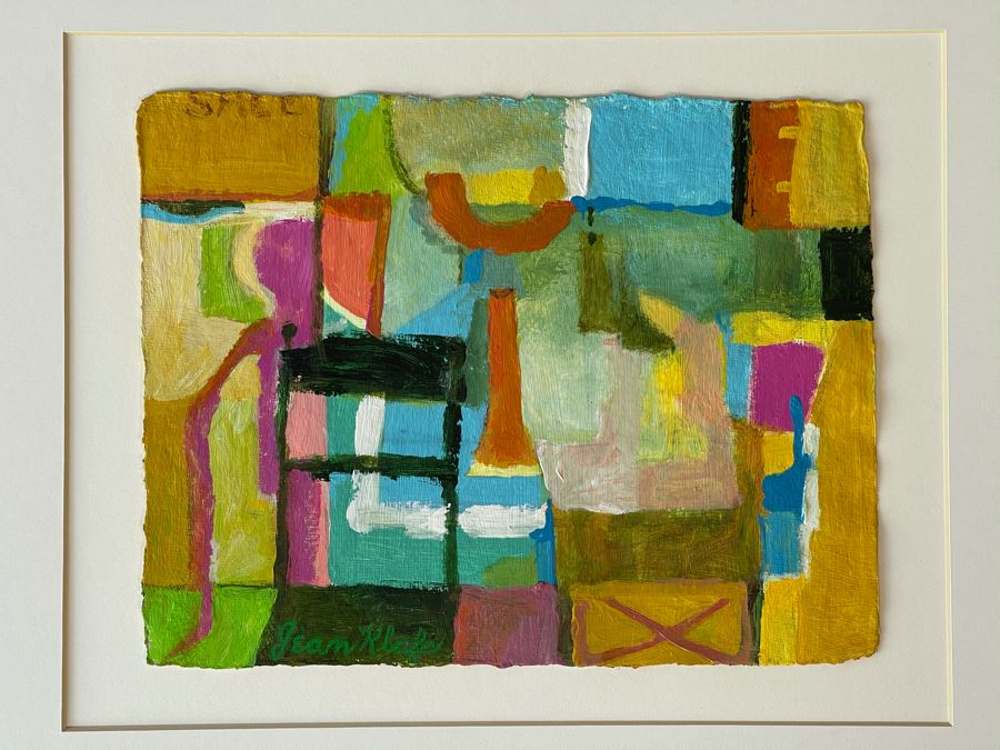 Original Jean Klafs Abstract Expressionist Acrylic Painting On Handmade Paper Titled 'Shopping' 18 X 21 [Photo 4]