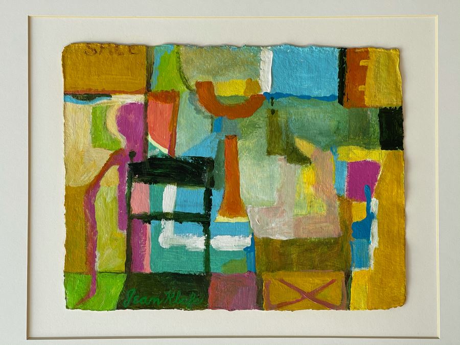 Original Jean Klafs Abstract Expressionist Acrylic Painting On Handmade Paper Titled 'Shopping' 18 X 21 [Photo 1]