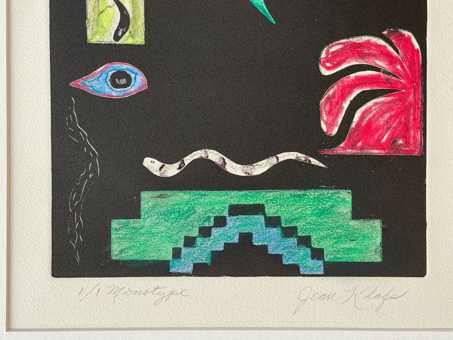 Original Jean Klafs Abstract Expressionist Monotype On Paper Titled 'Symbols' 18 X 21 [Photo 3]