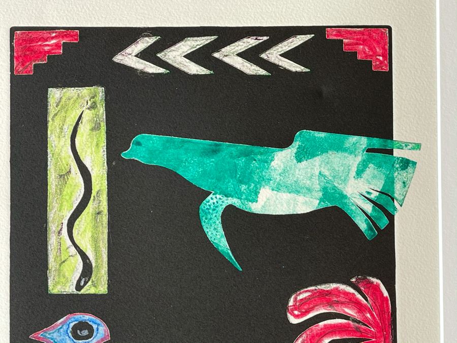 Original Jean Klafs Abstract Expressionist Monotype On Paper Titled 'Symbols' 18 X 21 [Photo 4]