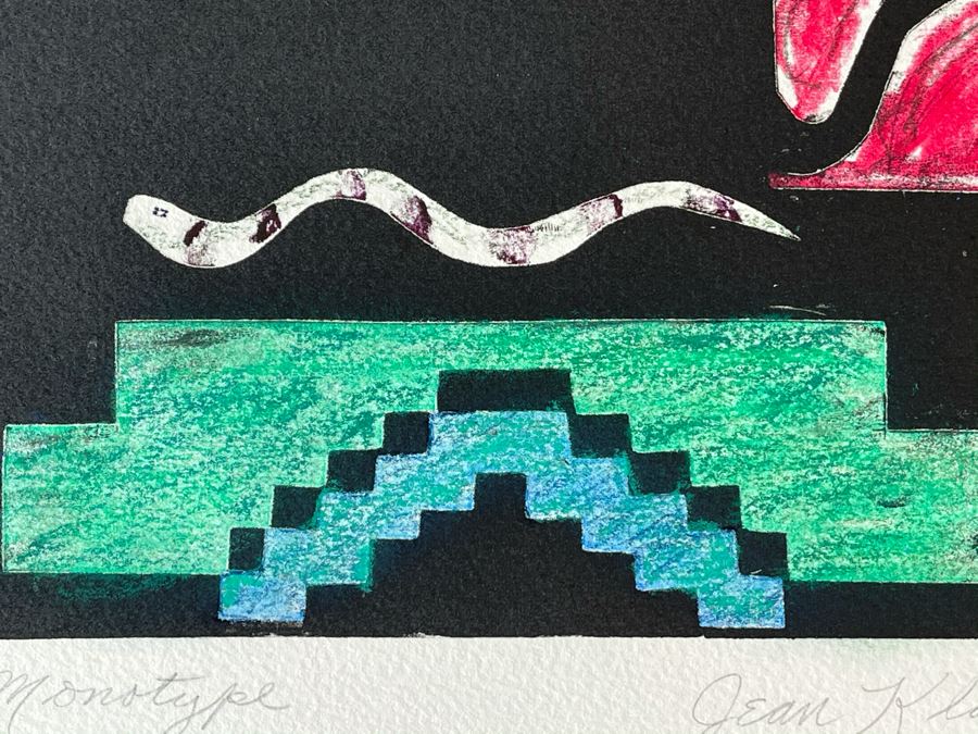 Original Jean Klafs Abstract Expressionist Monotype On Paper Titled 'Symbols' 18 X 21 [Photo 5]