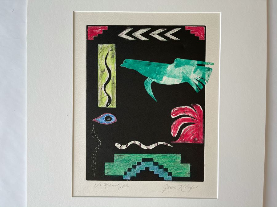Original Jean Klafs Abstract Expressionist Monotype On Paper Titled 'Symbols' 18 X 21 [Photo 2]