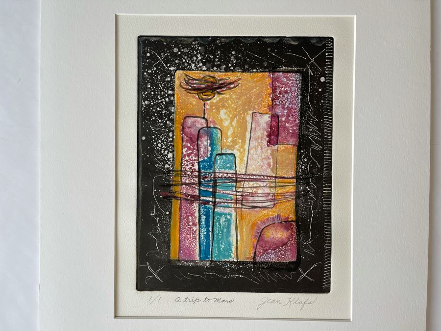 Original Jean Klafs Abstract Expressionist Monotype On Paper Titled 'A Trip To Mars' 18 X 21 [Photo 2]