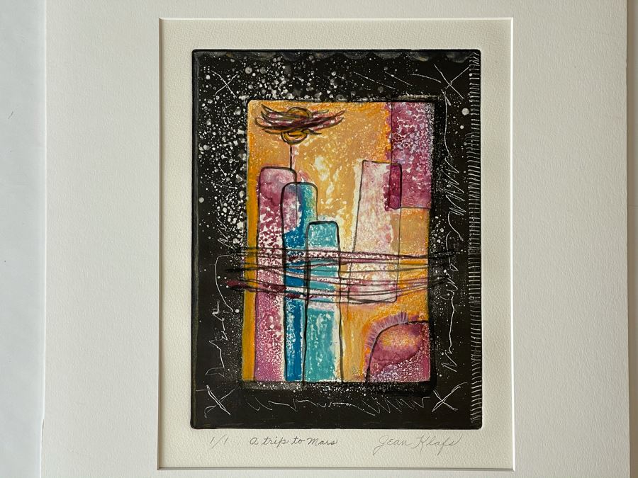 Original Jean Klafs Abstract Expressionist Monotype On Paper Titled 'A Trip To Mars' 18 X 21 [Photo 3]