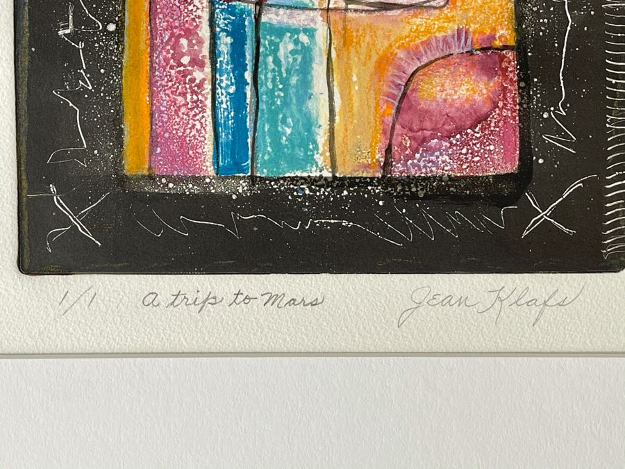 Original Jean Klafs Abstract Expressionist Monotype On Paper Titled 'A Trip To Mars' 18 X 21 [Photo 4]