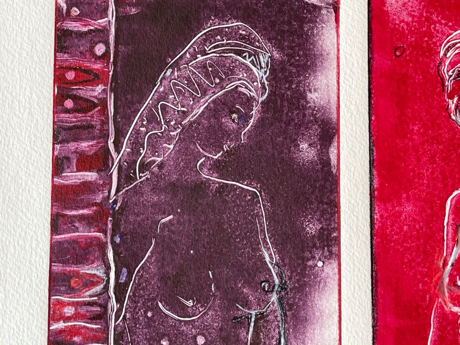 Original Jean Klafs Abstract Expressionist Monotype On Paper Titled 'Aglaia And Thalia' 16 X 20 [Photo 6]