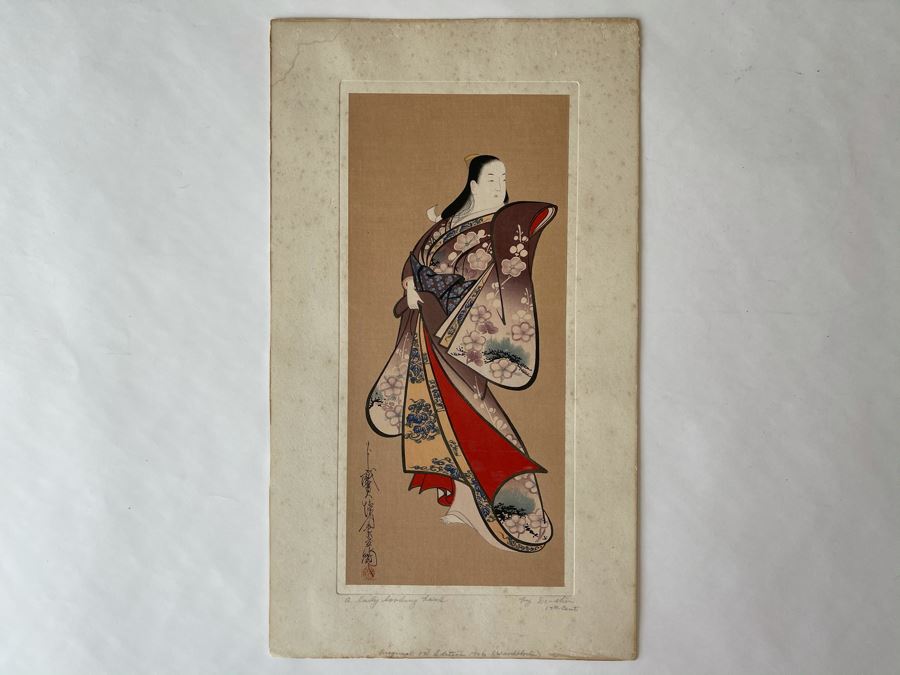 Original 1st Edition 1906 Japanese Woodblock Print By 17th Century Japanese Artist Do-Shin Titled 'A Lady Looking Back' 11 X 19 [Photo 2]