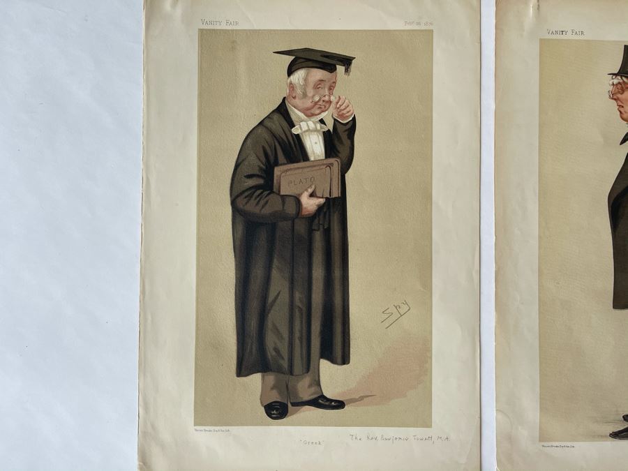 Pair Of Antique 1876 / 1877 Vanity Fair Prints Titled 'Greek' The Rev. Benjamin Jowett, M.A. And 'Poetry' Sir. Francis Hastings Charles Doyle 10 X 15 [Photo 3]