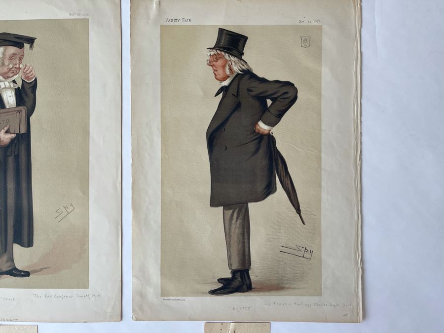 Pair Of Antique 1876 / 1877 Vanity Fair Prints Titled 'Greek' The Rev. Benjamin Jowett, M.A. And 'Poetry' Sir. Francis Hastings Charles Doyle 10 X 15 [Photo 10]