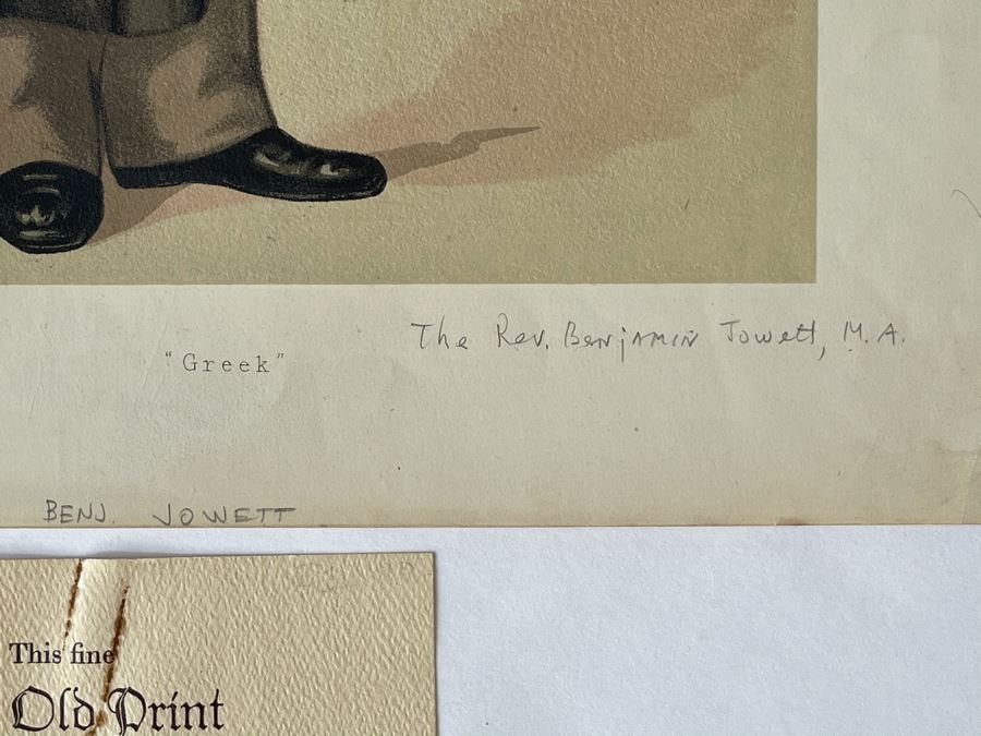 Pair Of Antique 1876 / 1877 Vanity Fair Prints Titled 'Greek' The Rev. Benjamin Jowett, M.A. And 'Poetry' Sir. Francis Hastings Charles Doyle 10 X 15 [Photo 7]