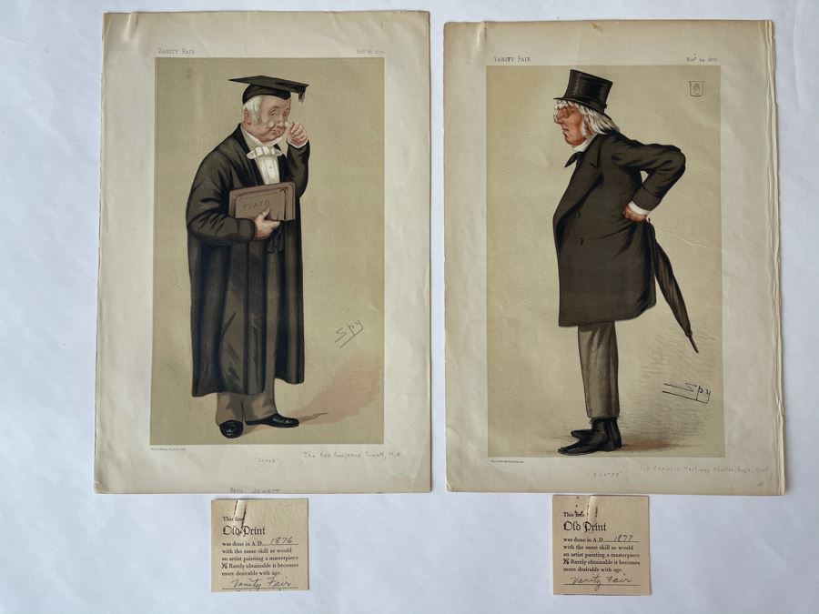 Pair Of Antique 1876 / 1877 Vanity Fair Prints Titled 'Greek' The Rev. Benjamin Jowett, M.A. And 'Poetry' Sir. Francis Hastings Charles Doyle 10 X 15 [Photo 2]