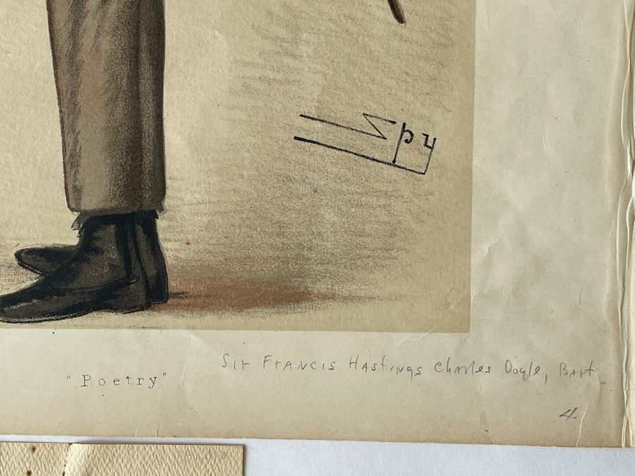 Pair Of Antique 1876 / 1877 Vanity Fair Prints Titled 'Greek' The Rev. Benjamin Jowett, M.A. And 'Poetry' Sir. Francis Hastings Charles Doyle 10 X 15 [Photo 14]