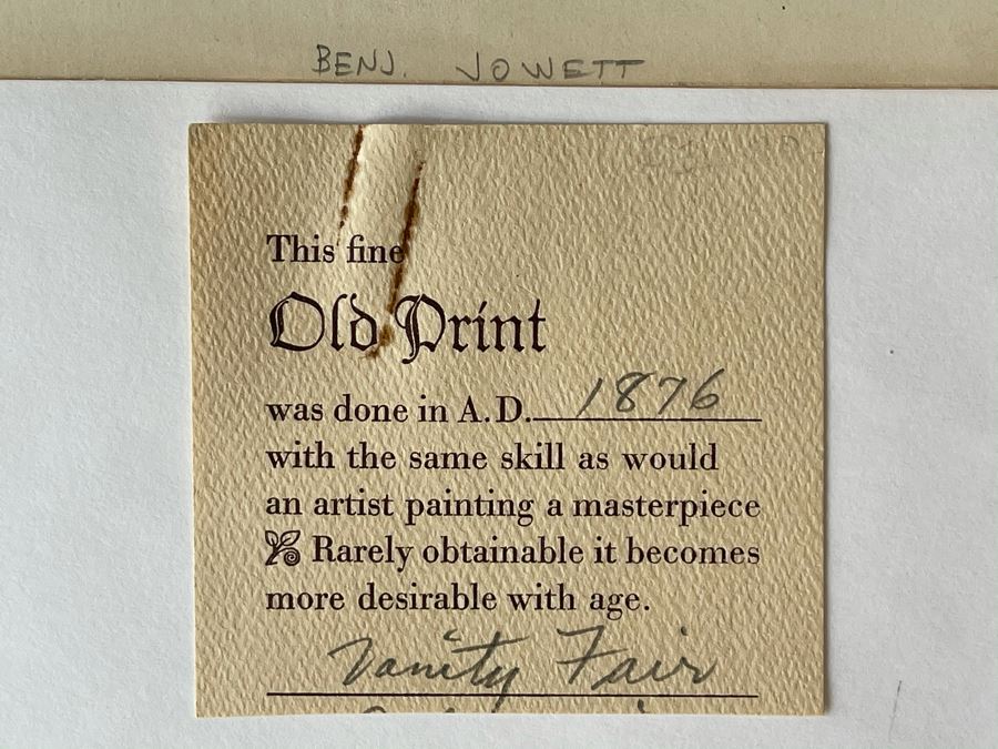 Pair Of Antique 1876 / 1877 Vanity Fair Prints Titled 'Greek' The Rev. Benjamin Jowett, M.A. And 'Poetry' Sir. Francis Hastings Charles Doyle 10 X 15 [Photo 9]