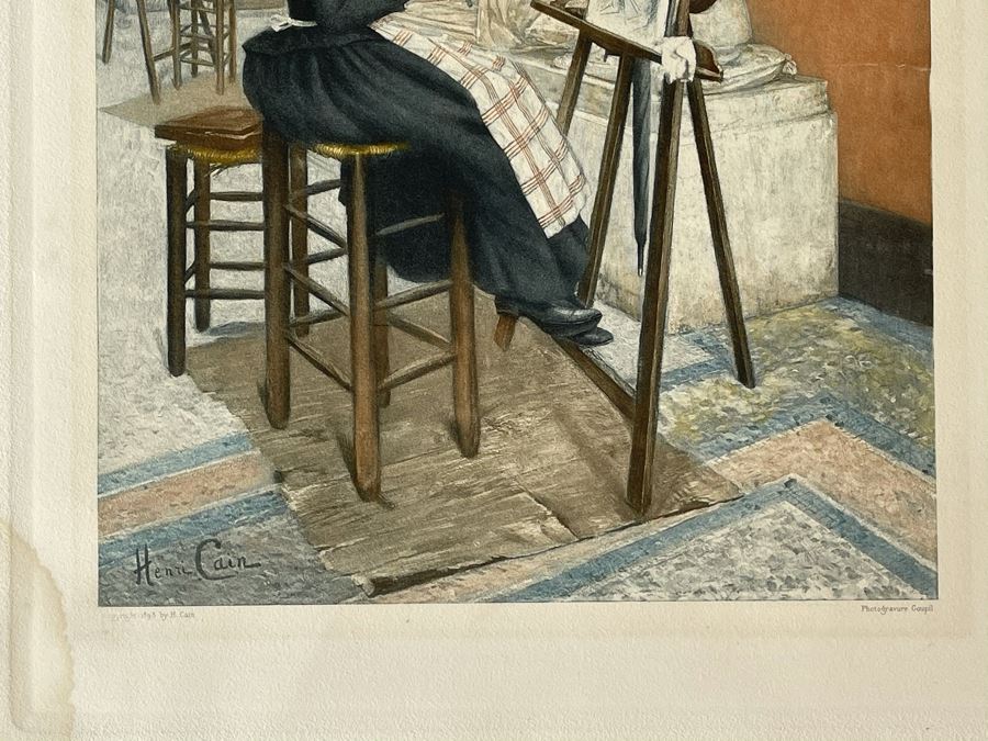 Antique 1893 Henri Cain Lithograph 'At The Louvre' 12 X 15 [Photo 6]