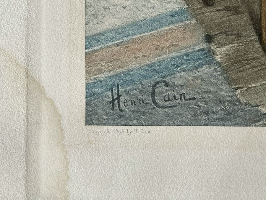 Antique 1893 Henri Cain Lithograph 'At The Louvre' 12 X 15 [Photo 7]