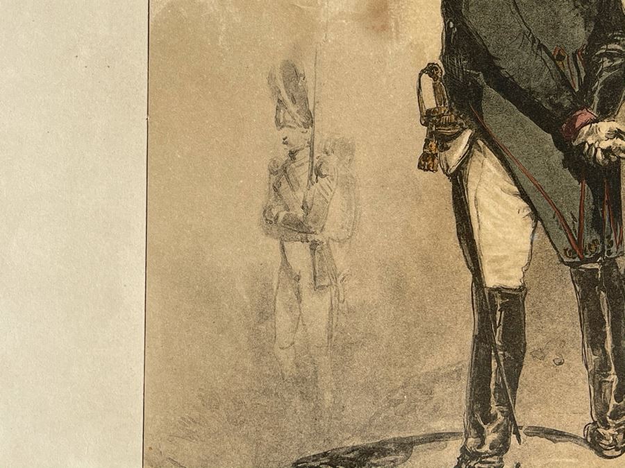Antique 1845 Lithograph Of Napoleon Titled 'L'Empereur' Shown Full-Length Standing To Left In Military Uniform By Nicolas Toussaint Charlet By French Engraver Auguste Bry (134, Rue Du Bac, Paris, France) 10.75 X 14.25 [Photo 8]