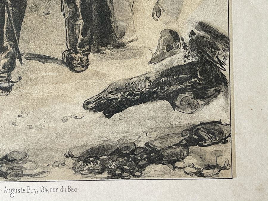 Antique 1845 Lithograph Of Napoleon Titled 'L'Empereur' Shown Full-Length Standing To Left In Military Uniform By Nicolas Toussaint Charlet By French Engraver Auguste Bry (134, Rue Du Bac, Paris, France) 10.75 X 14.25 [Photo 13]