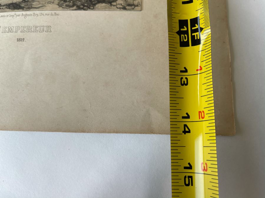 Antique 1845 Lithograph Of Napoleon Titled 'L'Empereur' Shown Full-Length Standing To Left In Military Uniform By Nicolas Toussaint Charlet By French Engraver Auguste Bry (134, Rue Du Bac, Paris, France) 10.75 X 14.25 [Photo 19]