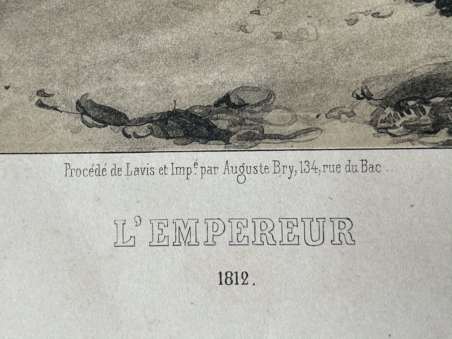 Antique 1845 Lithograph Of Napoleon Titled 'L'Empereur' Shown Full-Length Standing To Left In Military Uniform By Nicolas Toussaint Charlet By French Engraver Auguste Bry (134, Rue Du Bac, Paris, France) 10.75 X 14.25 [Photo 12]