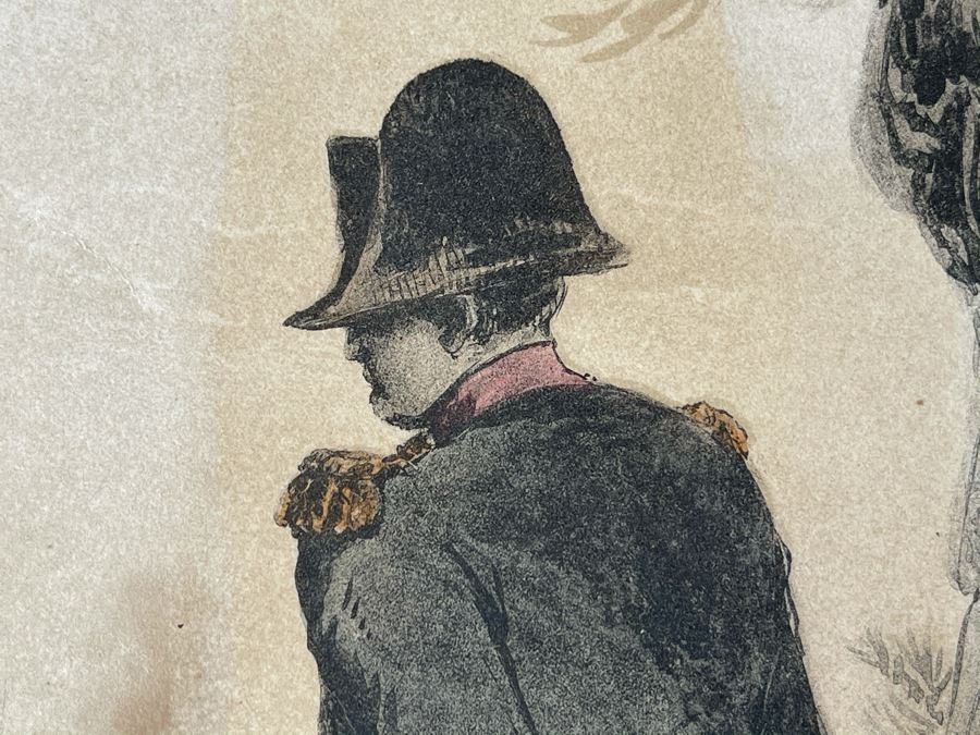 Antique 1845 Lithograph Of Napoleon Titled 'L'Empereur' Shown Full-Length Standing To Left In Military Uniform By Nicolas Toussaint Charlet By French Engraver Auguste Bry (134, Rue Du Bac, Paris, France) 10.75 X 14.25 [Photo 15]
