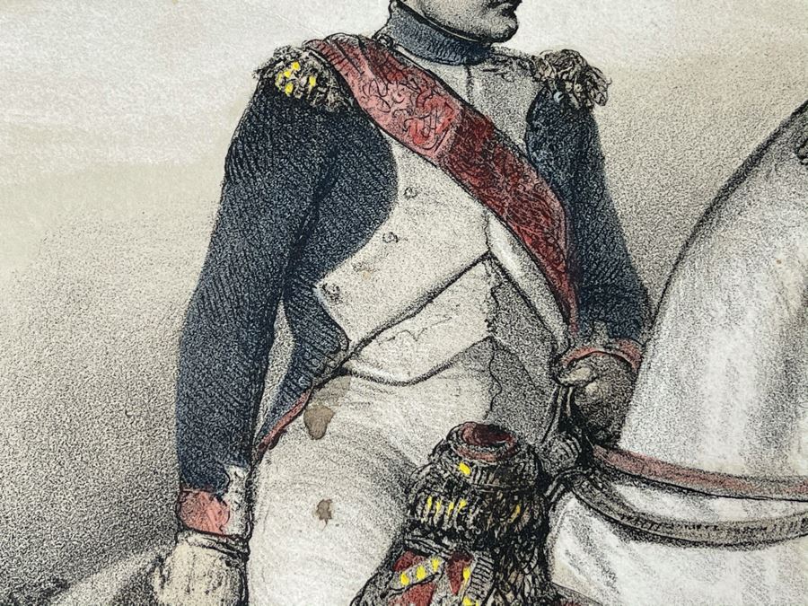 Antique 1845 Lithograph Of Napoleon Titled 'L'Empereur. Habit De Grenadier' Shown Riding Horse In Military Uniform By Artist Nicolas Toussaint Charlet Engraved By French Engraver Auguste Bry (134, Rue Du Bac, Paris, France) 10.75 X 14.25 [Photo 8]